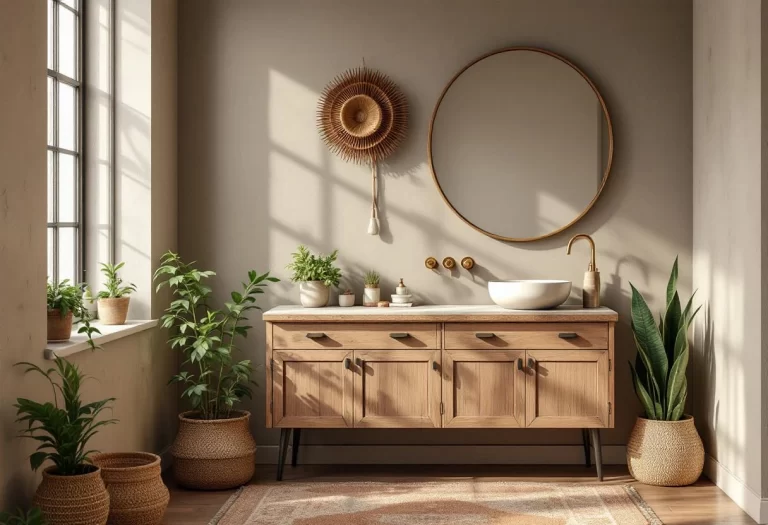 Un look bohème chic pour la salle de bain : le pouvoir des motifs et matières naturelles